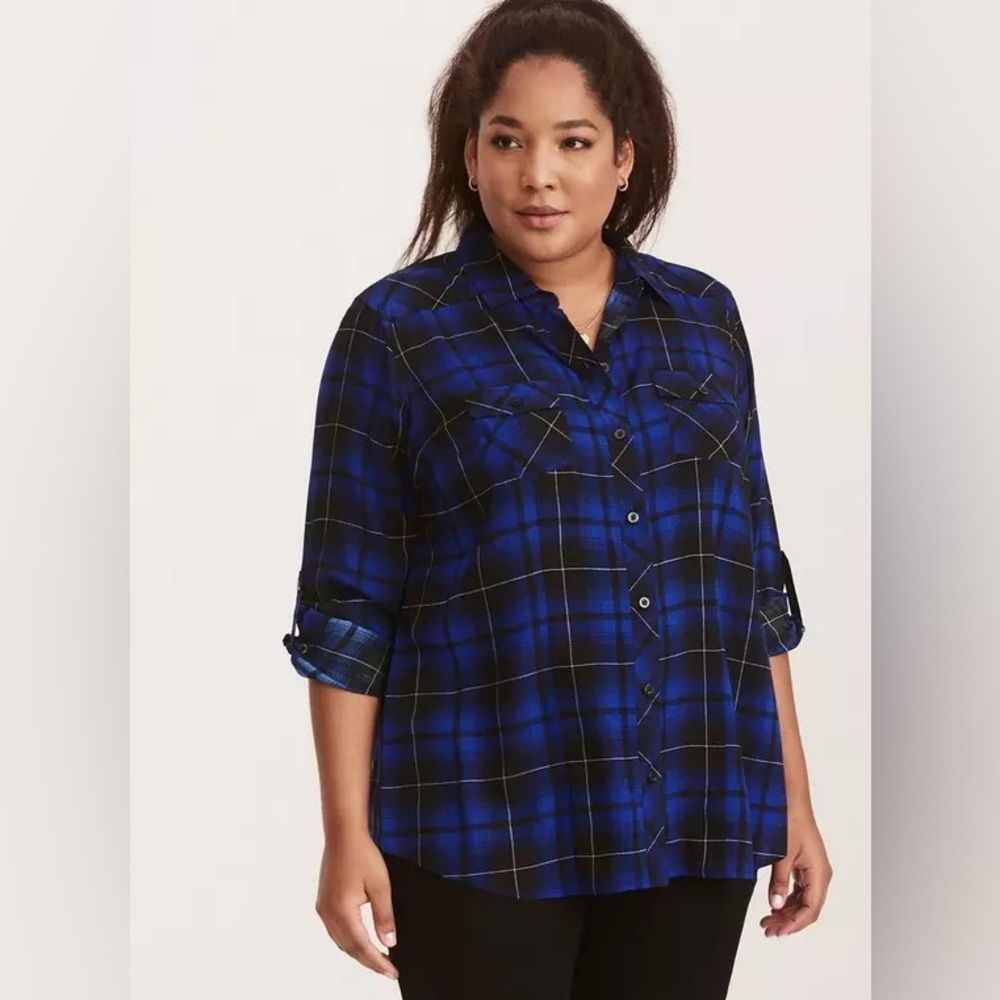 Challis Button-Down Plaid‎ Camp Long Sleeve Shirt 0X